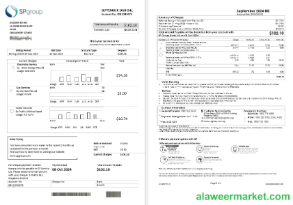 Singapore SP Group business utility bill template in Word and PDF formats (2 pages)